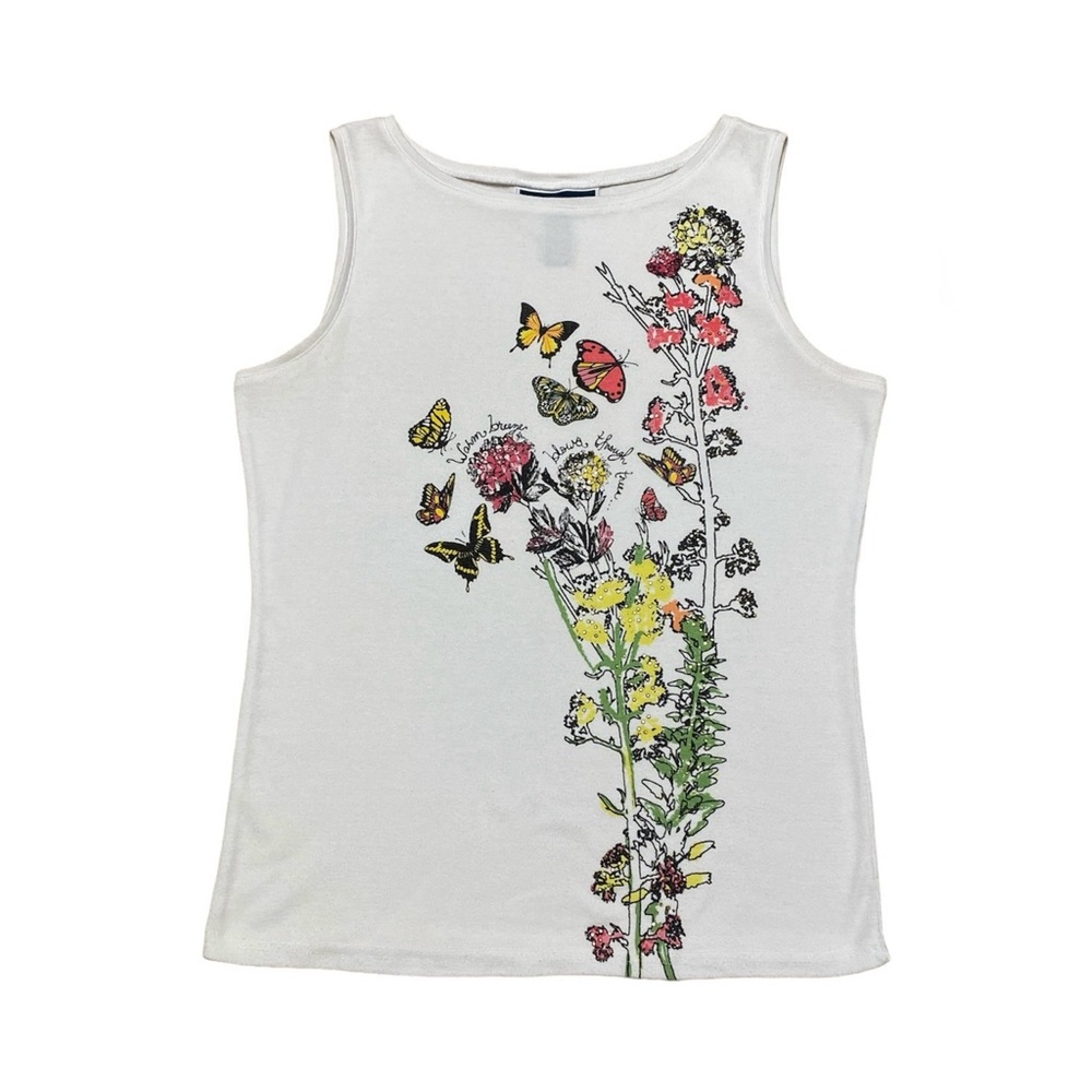 Karen Scott Butterfly Tank Top Womens M Embellished Rhinestone Sleeveless Blouse